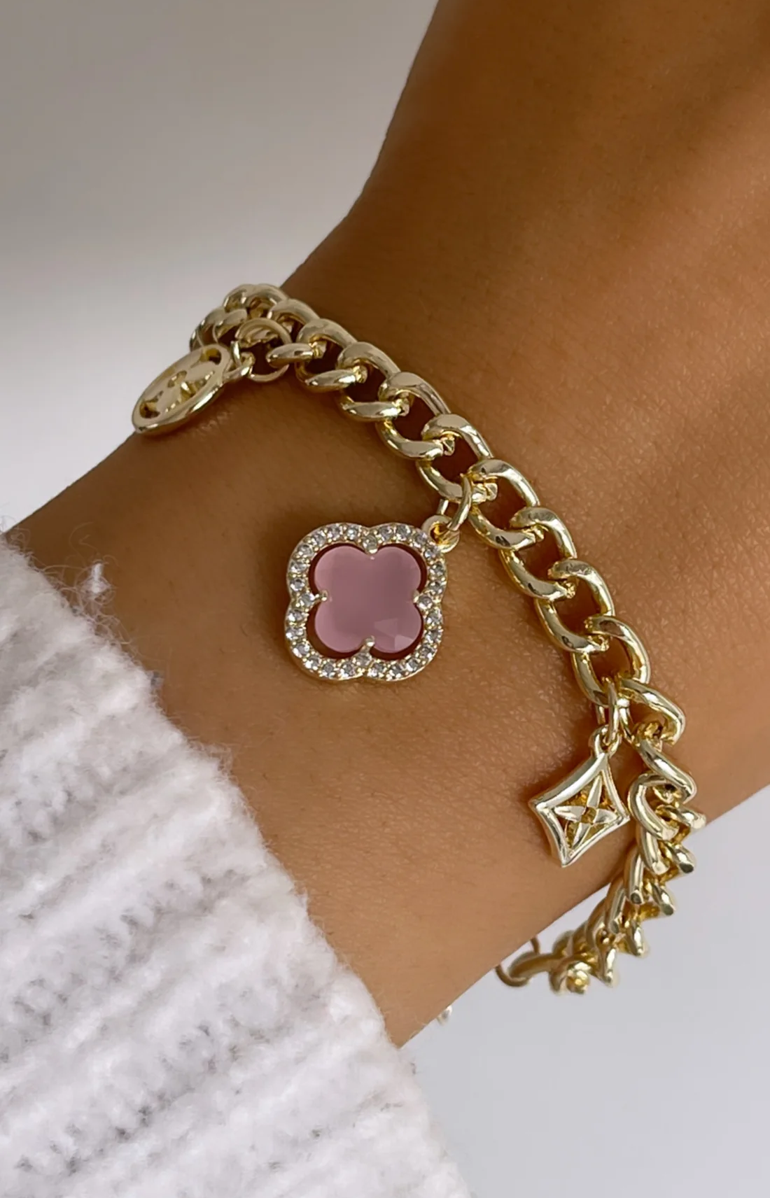 Delicate Pink Clover Bracelet