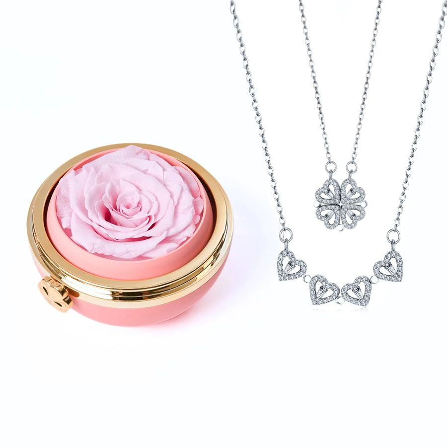 Eternal Rose Box & Clover Necklace
