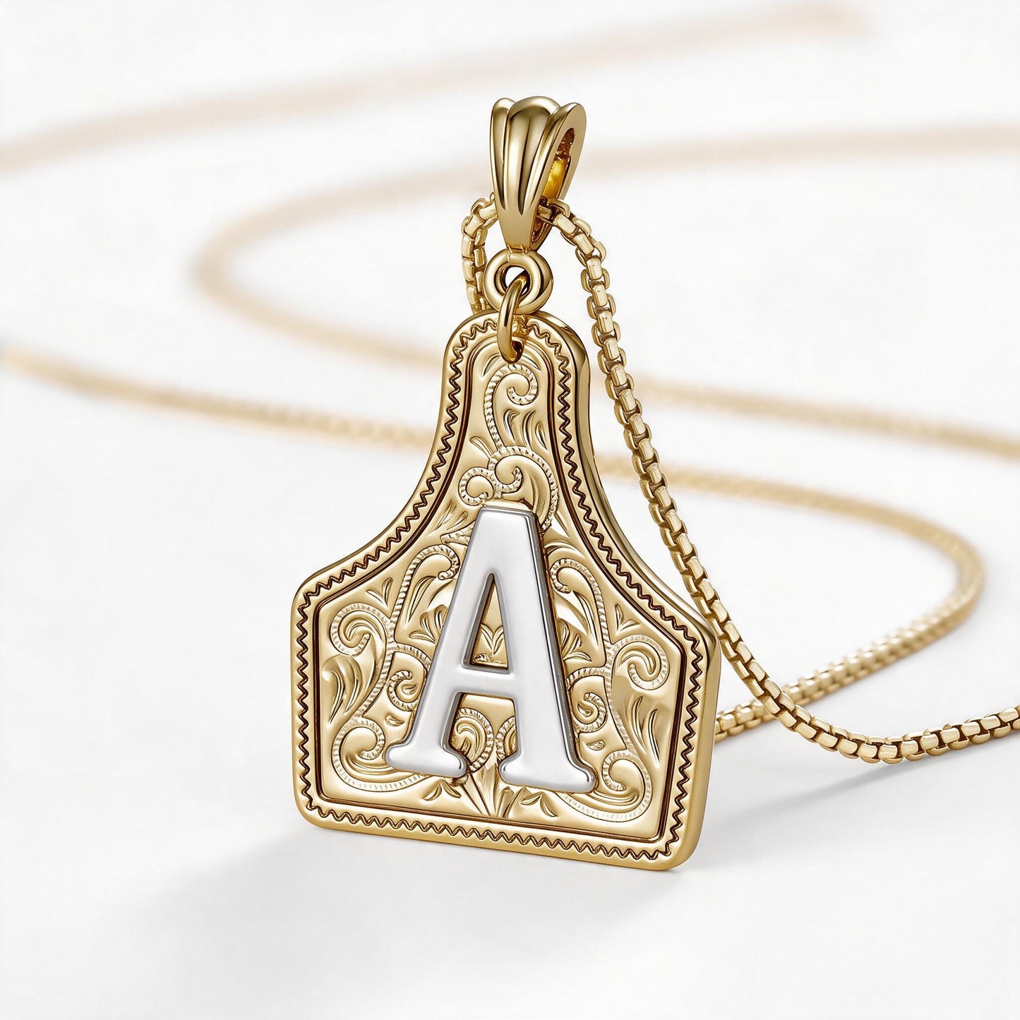 Western Initial Cow Tag Necklace