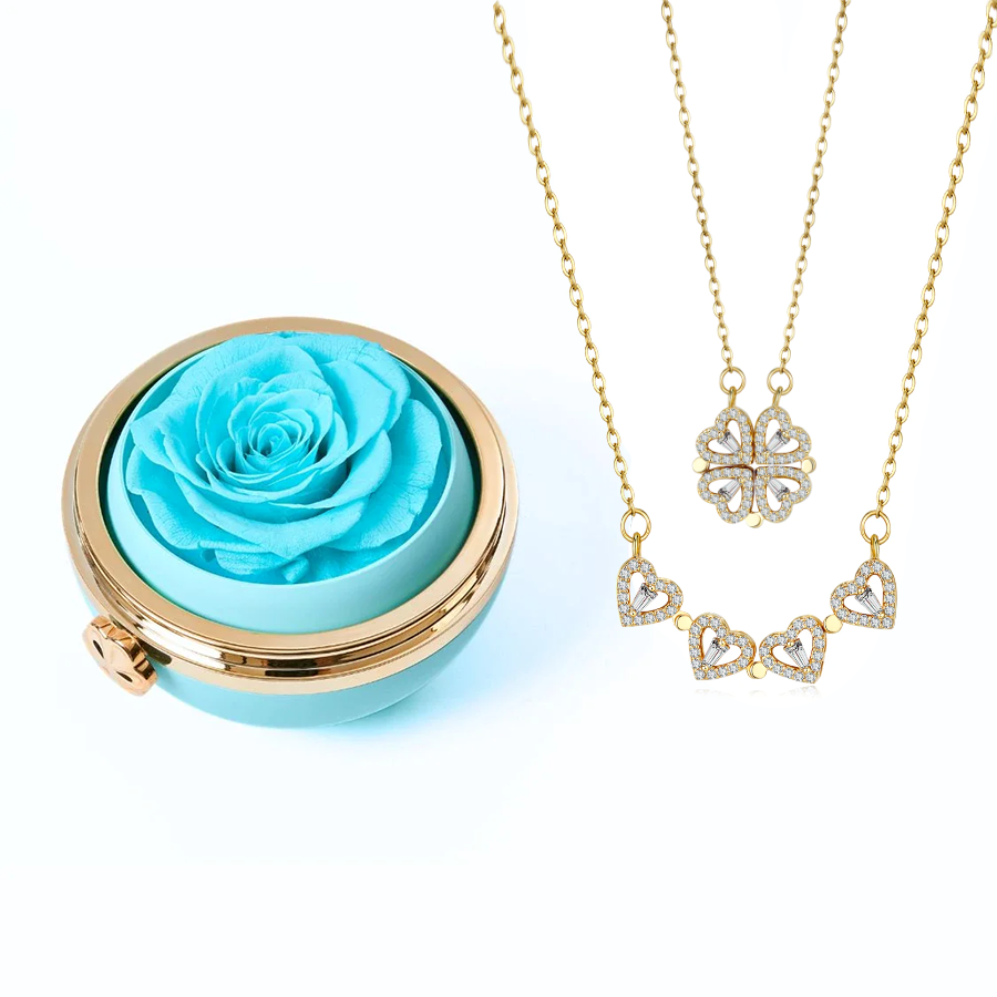 Eternal Rose Box & Clover Necklace