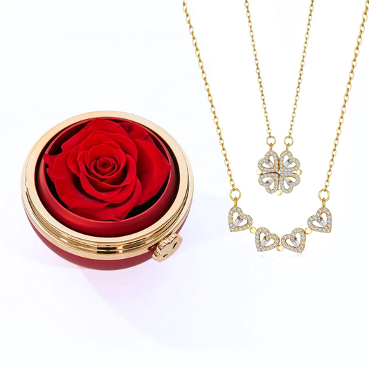 Eternal Rose Box & Clover Necklace