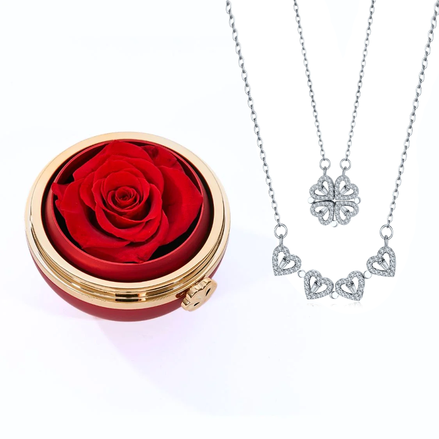 Eternal Rose Box & Clover Necklace