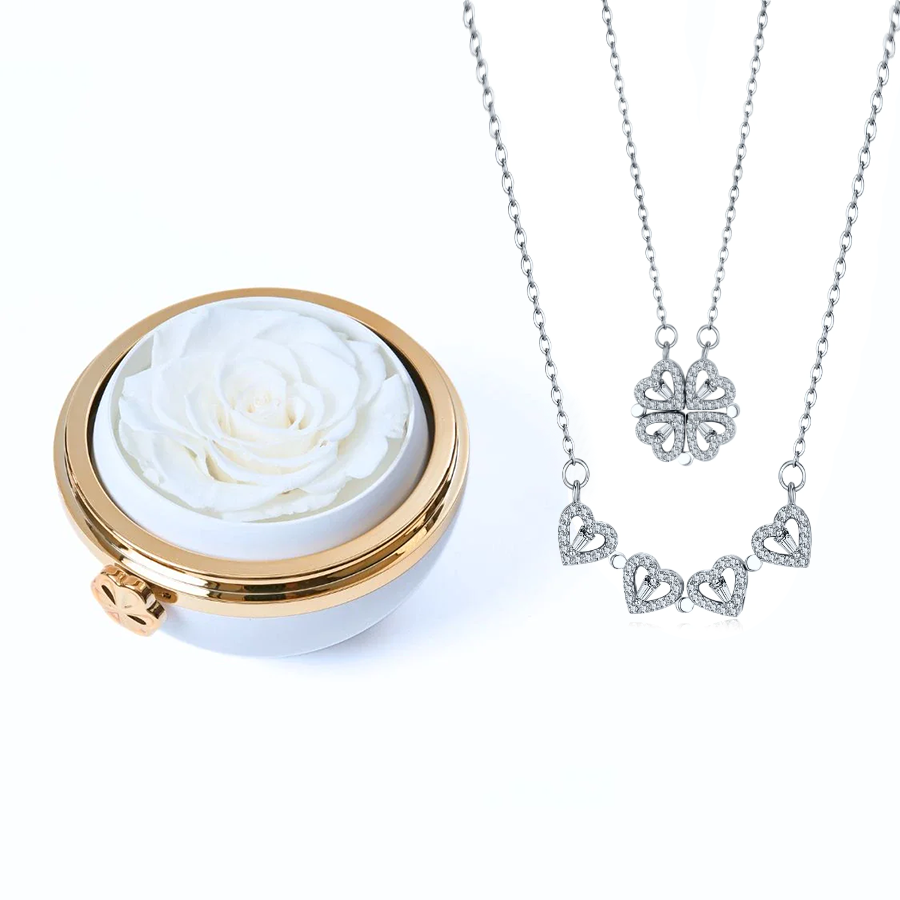 Eternal Rose Box & Clover Necklace