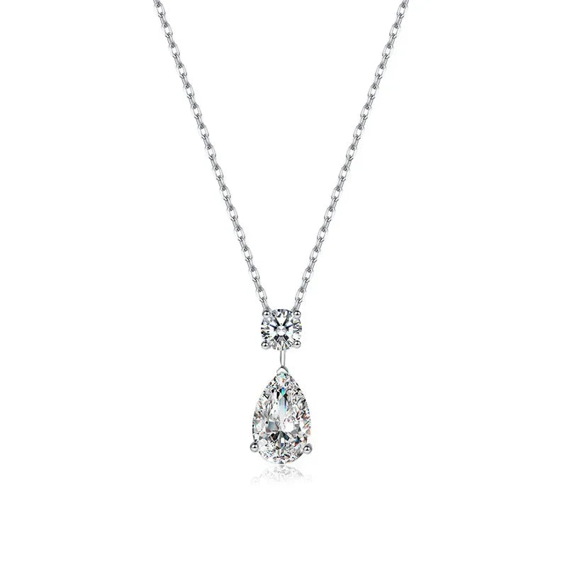 Diamond necklace with a teardrop pendant on a white background