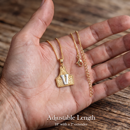 Western Initial Cow Tag Necklace