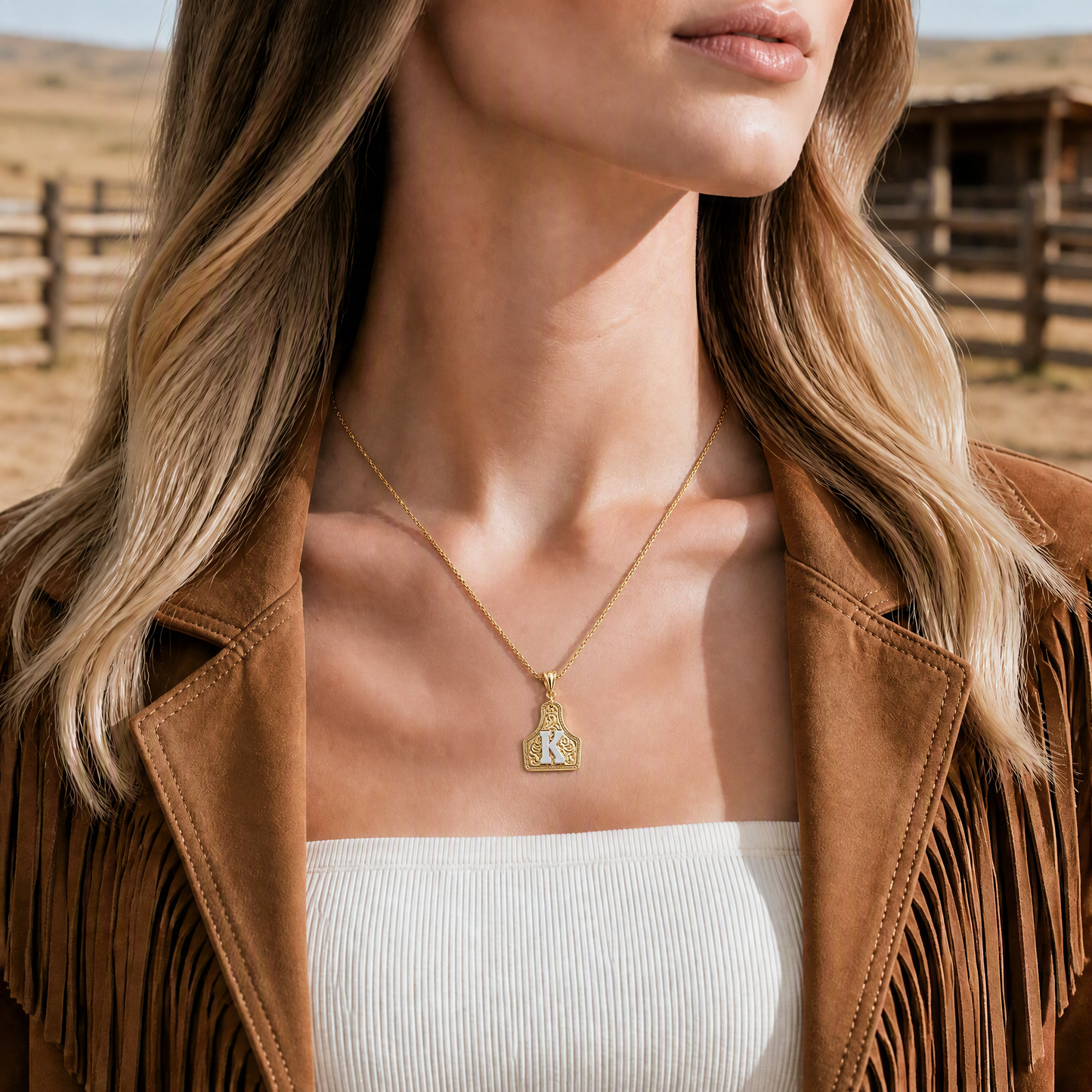 Western Initial Cow Tag Necklace