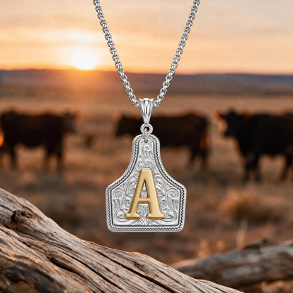 Western Initial Cow Tag Necklace
